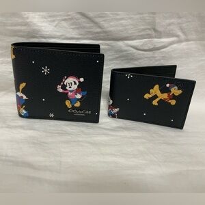NWOT Disney X Coach Wallets With Holiday Christmas Winter Mickey Donald Pluto